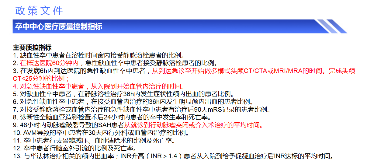 卒中中心医疗质量控制政策